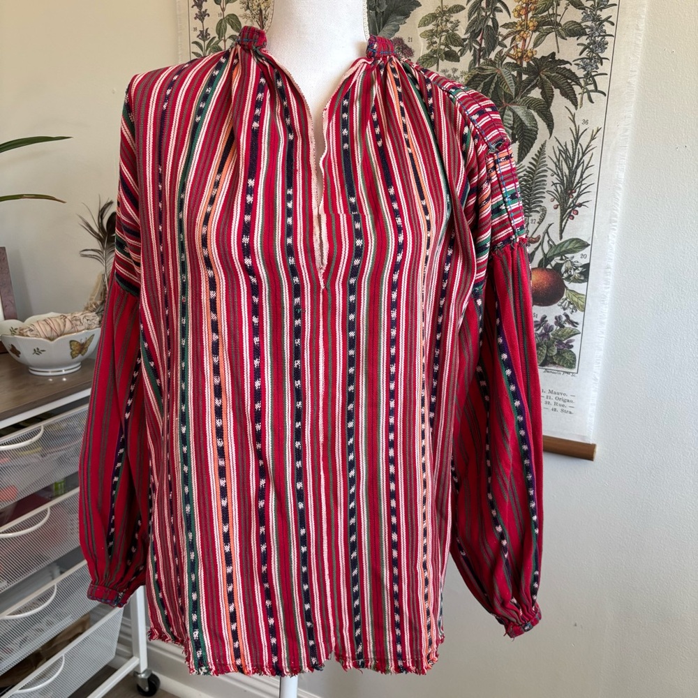 Vintage Striped Boho Red Women's Top